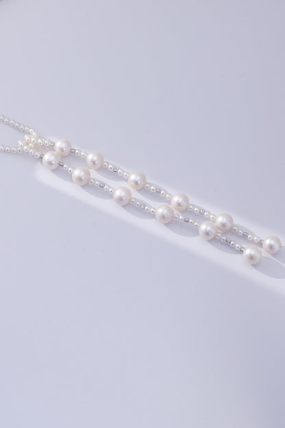 S925 Silver - Freshwater Pearl Lariat Necklace | 3–4mm & 9–10mm