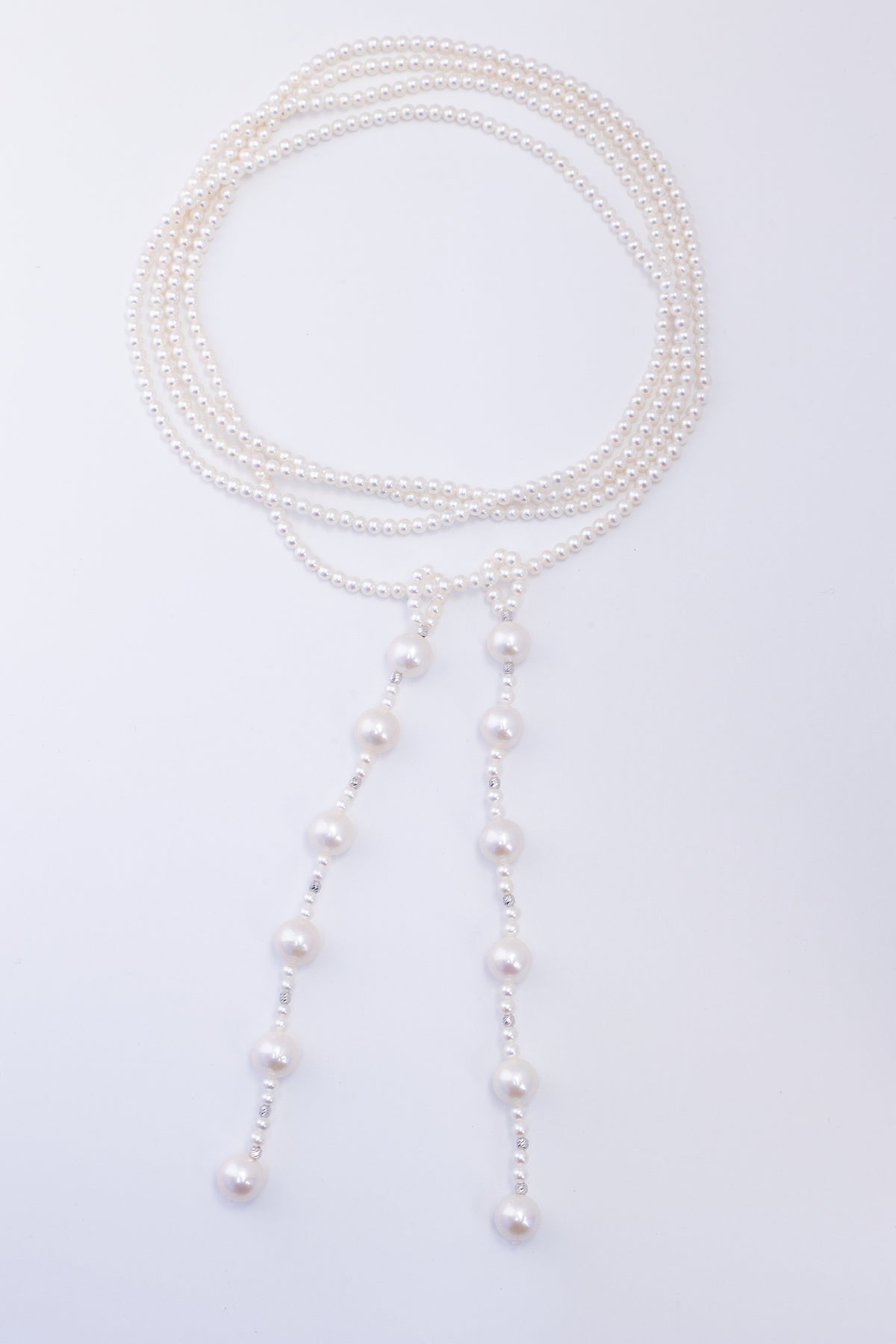 S925 Silver - Freshwater Pearl Lariat Necklace | 3–4mm & 9–10mm