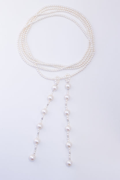S925 Silver - Freshwater Pearl Lariat Necklace | 3–4mm & 9–10mm