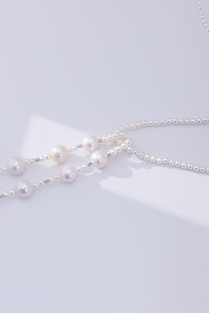 S925 Silver - Freshwater Pearl Lariat Necklace | 3–4mm & 9–10mm