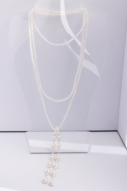 S925 Silver - Freshwater Pearl Lariat Necklace | 3–4mm & 9–10mm