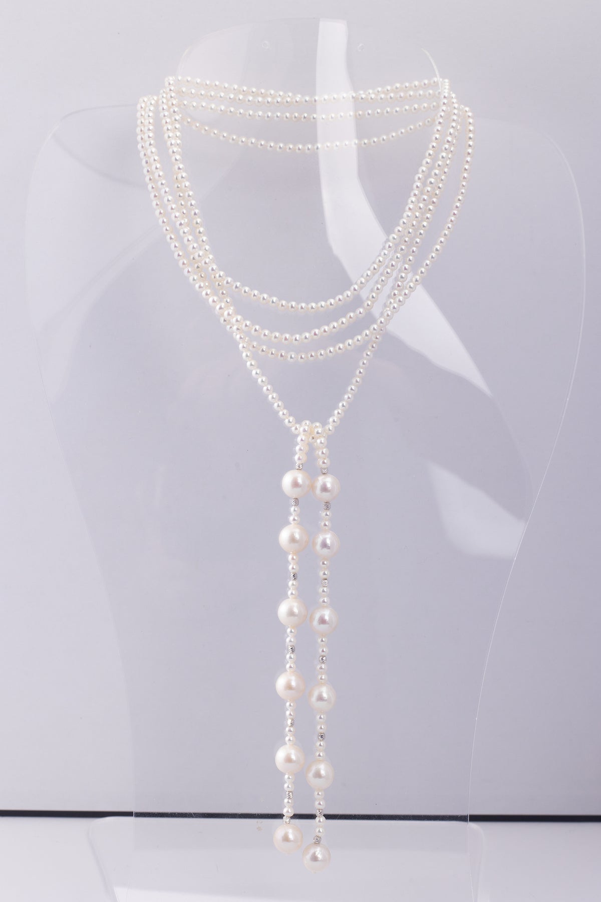 S925 Silver - Freshwater Pearl Lariat Necklace | 3–4mm & 9–10mm