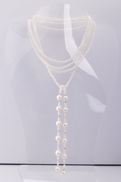 S925 Silver - Freshwater Pearl Lariat Necklace | 3–4mm & 9–10mm