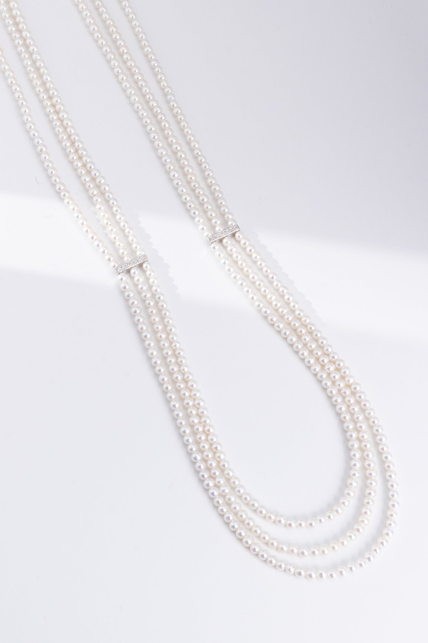 S925 Silver & Zircon - Freshwater Pearl Layered Sweater Necklace | 3–4mm
