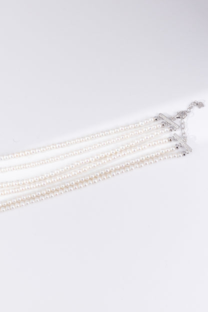 S925 Silver & Zircon - Freshwater Pearl Layered Sweater Necklace | 3–4mm