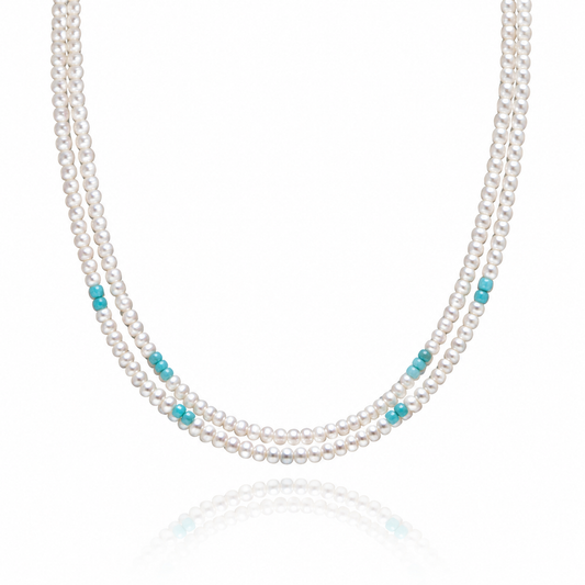 S925 Silver - Turquoise Freshwater Akoya Pearl Necklace | 4–5mm AAAA Grade | 62cm