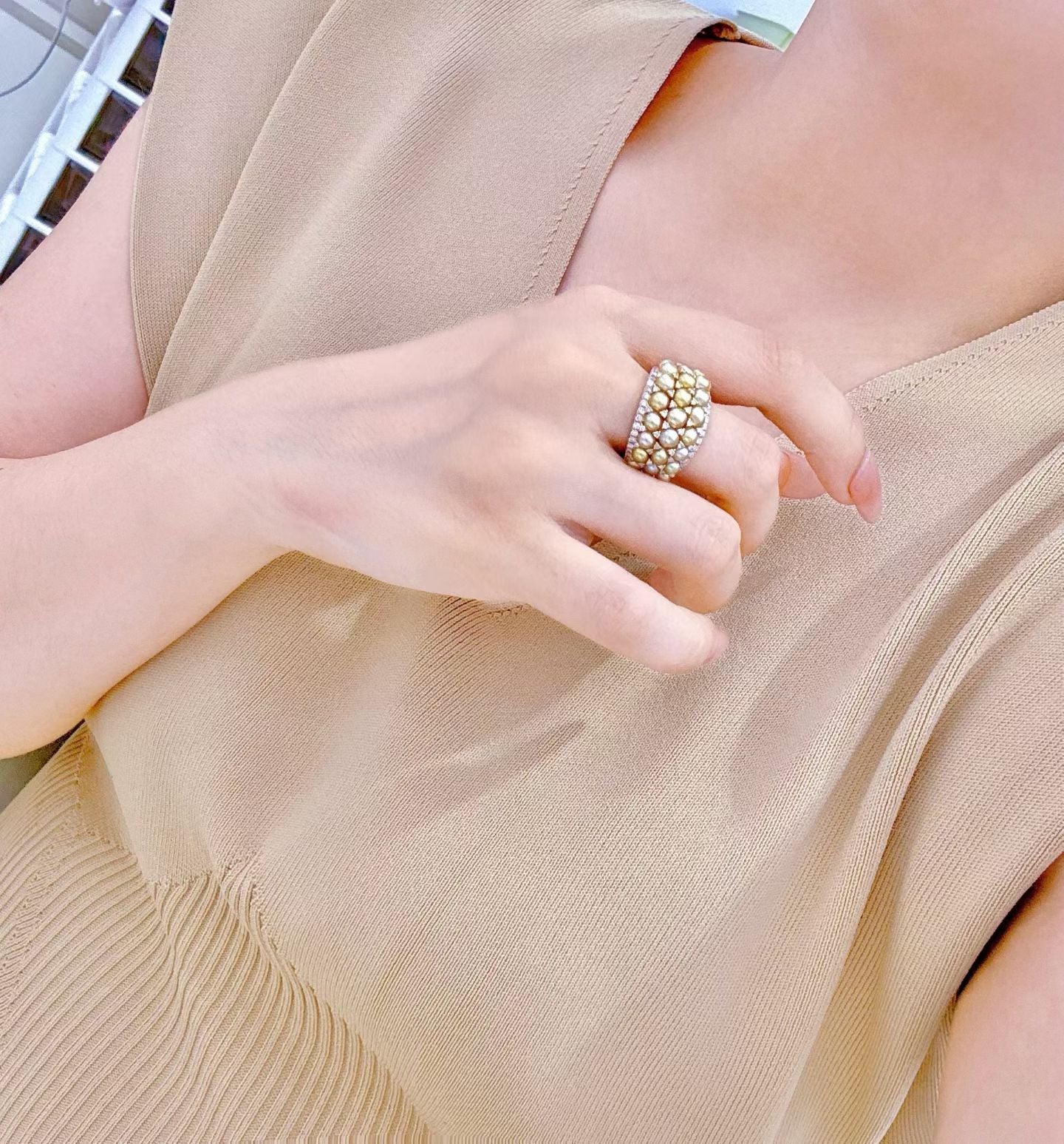 18K Gold - Golden Keshi Pearl Diamond Ring