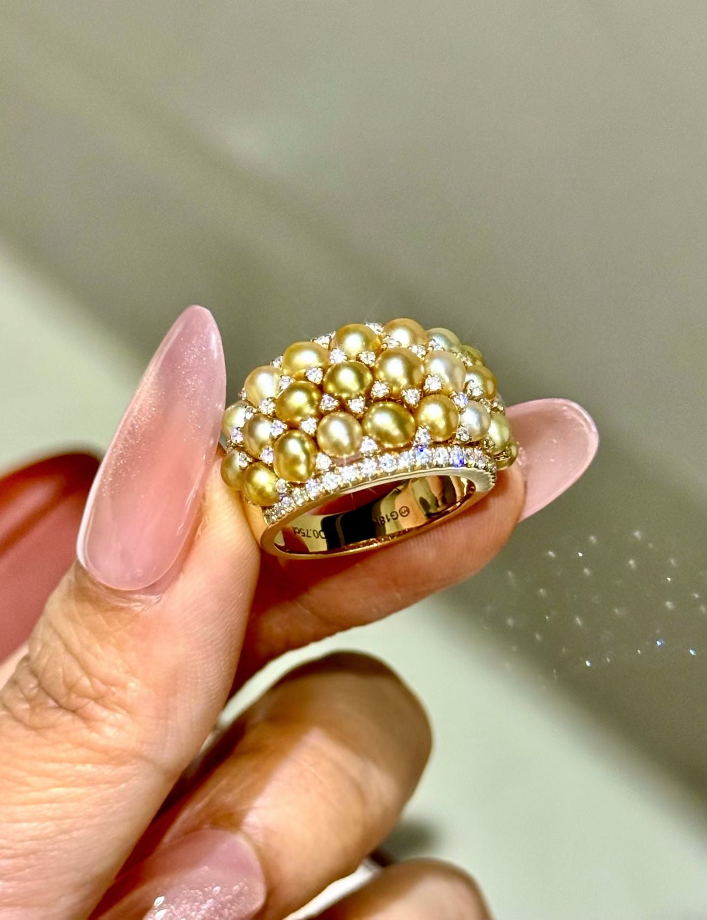 18K Gold - Golden Keshi Pearl Diamond Ring