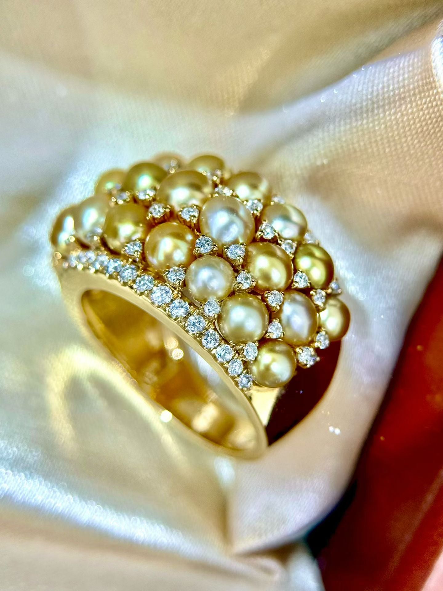 18K Gold - Golden Keshi Pearl Diamond Ring