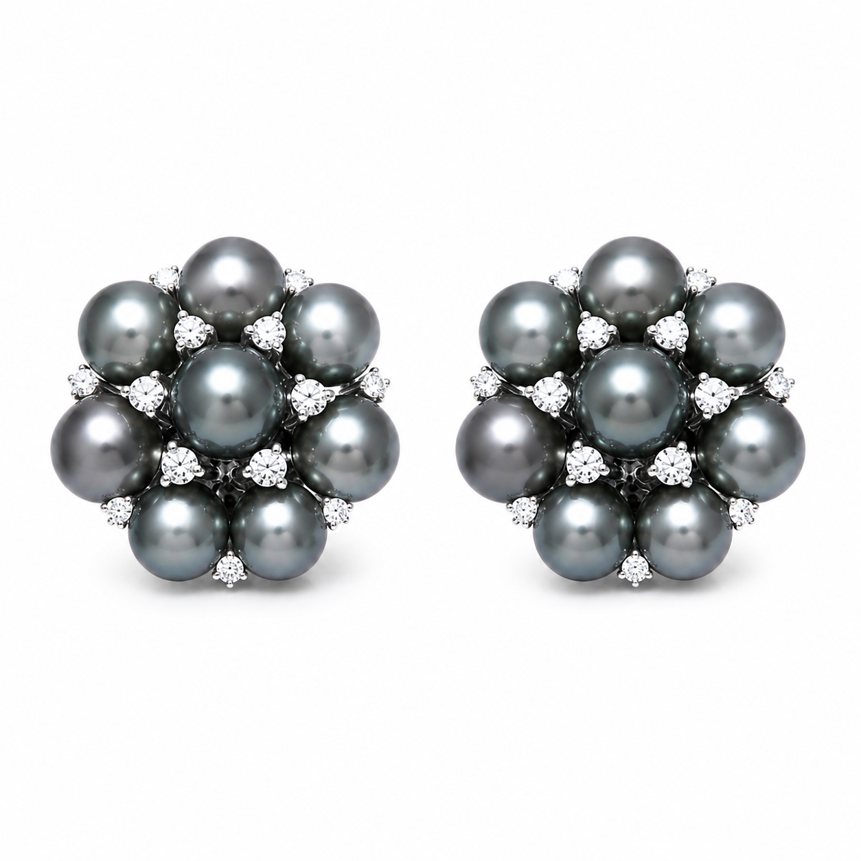 18K White Gold Tahitian Keshi Pearl Diamond Jewelry Set