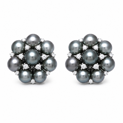 18K White Gold Tahitian Keshi Pearl Diamond Jewelry Set