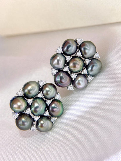 18K White Gold Tahitian Keshi Pearl Diamond Jewelry Set