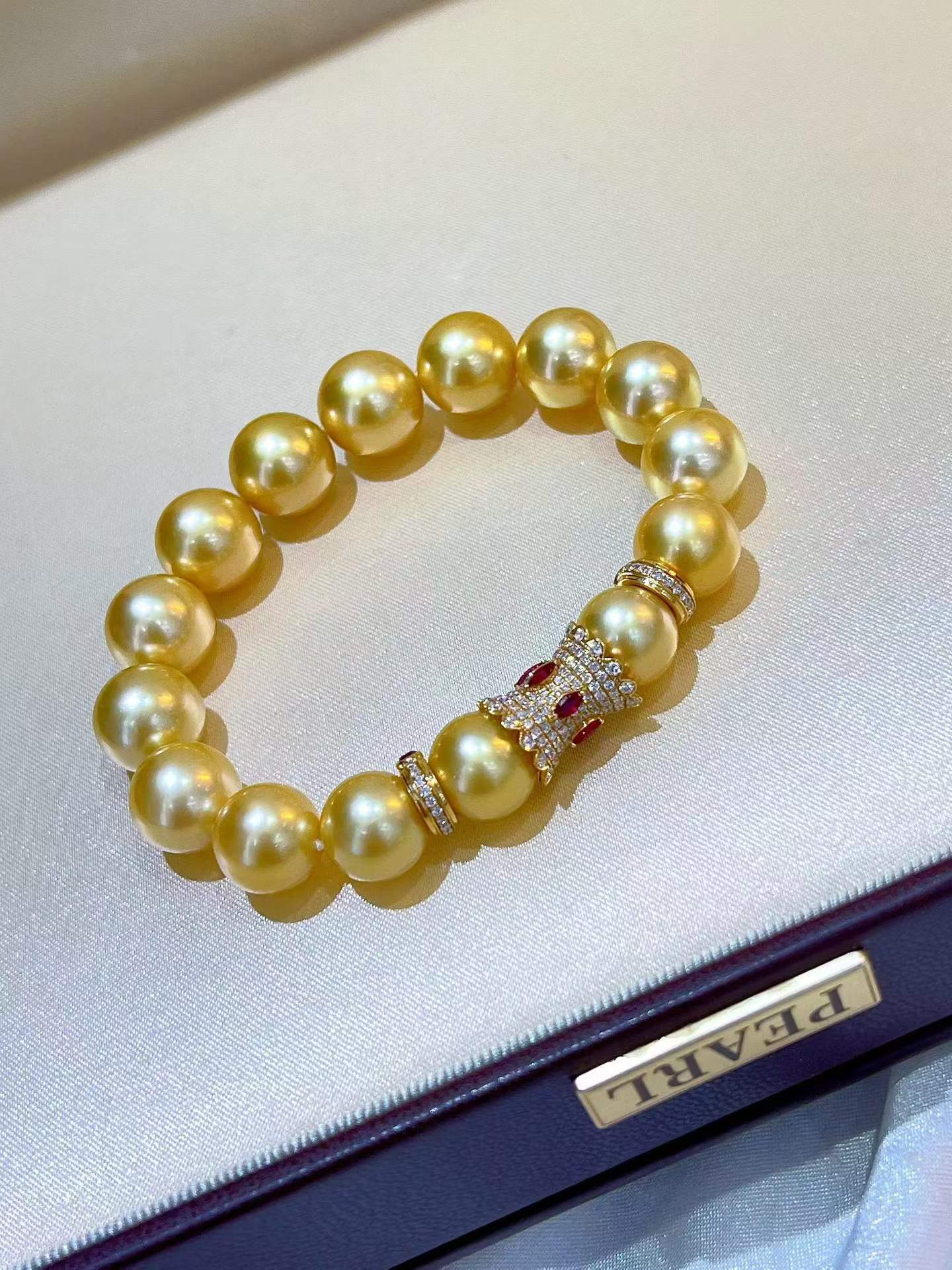 18K Gold - South Sea Golden Pearl Ruby & Diamond Bracelet
