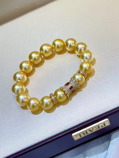 18K Gold - South Sea Golden Pearl Ruby & Diamond Bracelet