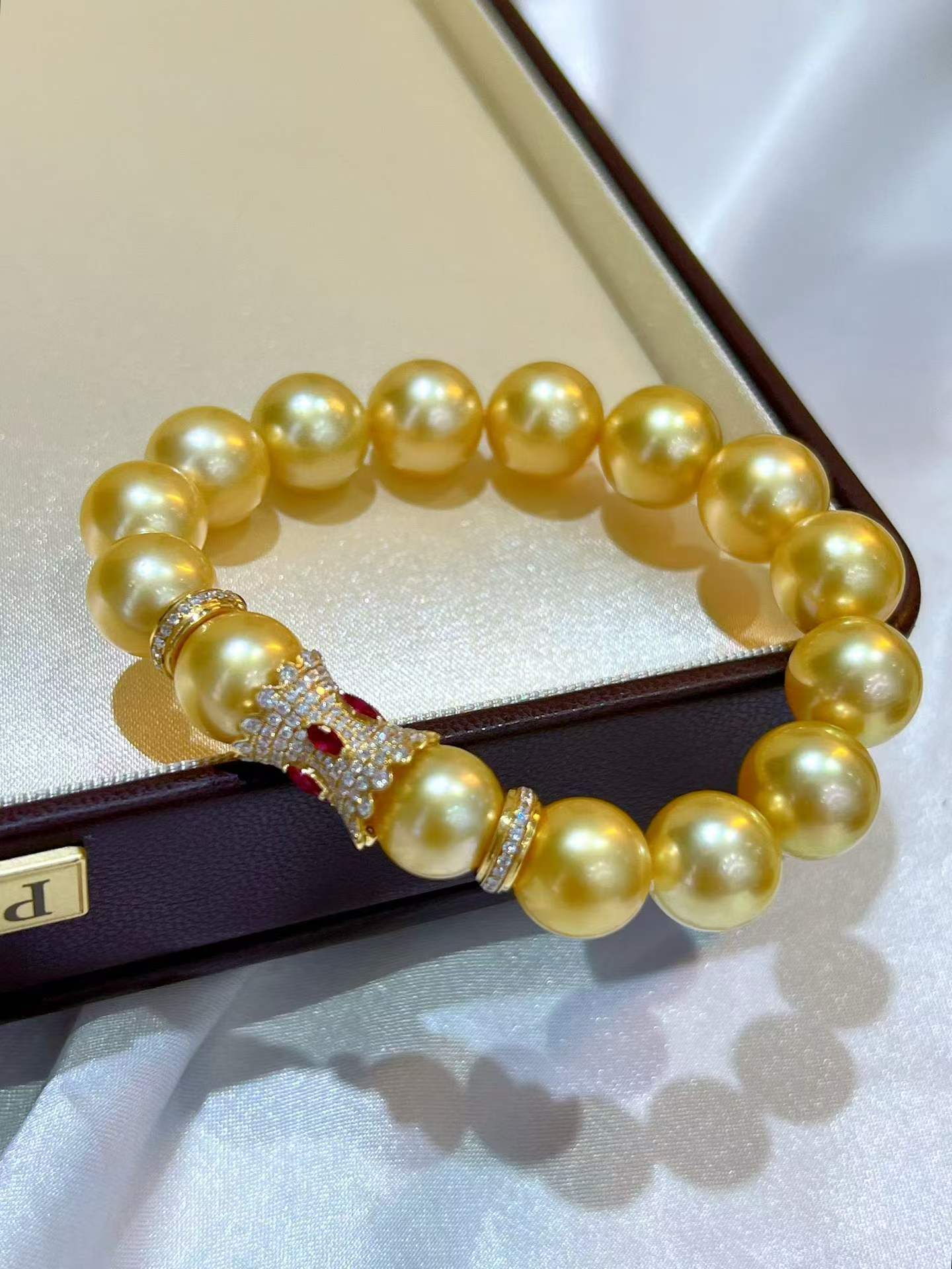 18K Gold - South Sea Golden Pearl Ruby & Diamond Bracelet