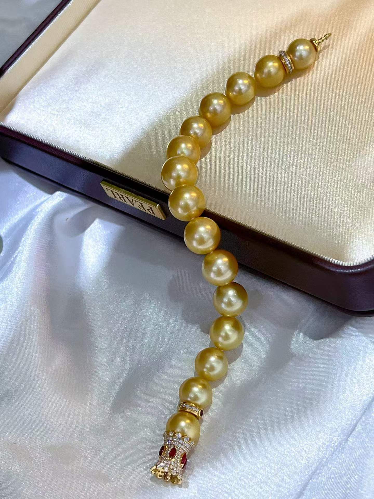 18K Gold - South Sea Golden Pearl Ruby & Diamond Bracelet