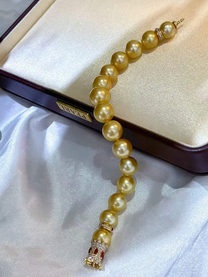 18K Gold - South Sea Golden Pearl Ruby & Diamond Bracelet