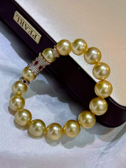 18K Gold - South Sea Golden Pearl Ruby & Diamond Bracelet