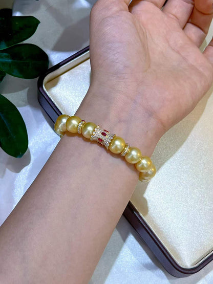 18K Gold - South Sea Golden Pearl Ruby & Diamond Bracelet