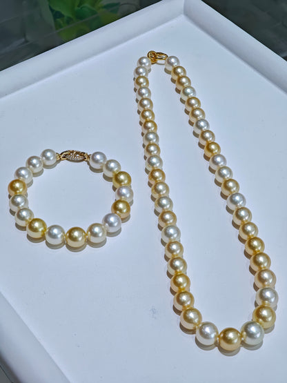 18K Gold - South Sea Golden Pearl Necklace & Bracelet Set