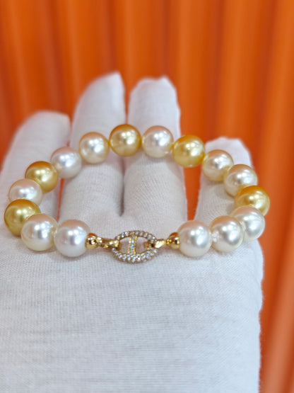 18K Gold - South Sea Golden Pearl Necklace & Bracelet Set