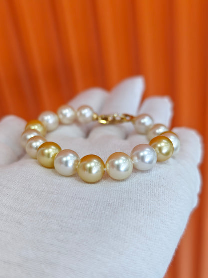 18K Gold - South Sea Golden Pearl Necklace & Bracelet Set