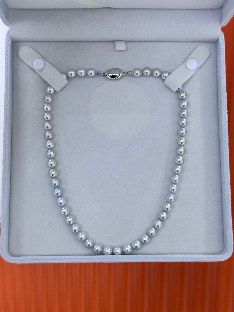 S925 Silver - Akoya Gray Pearl Necklace