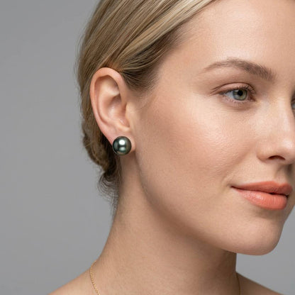 S925 Silver - Tahitian Pearl Stud Earrings | 12–13mm AAA Grade