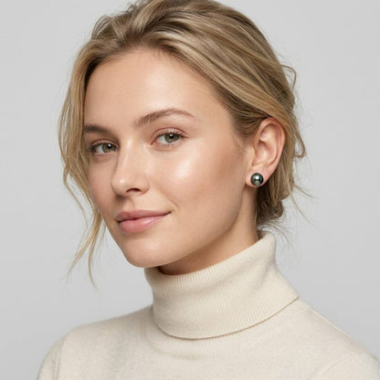 S925 Silver - Tahitian Pearl Stud Earrings | 12–13mm AAA Grade