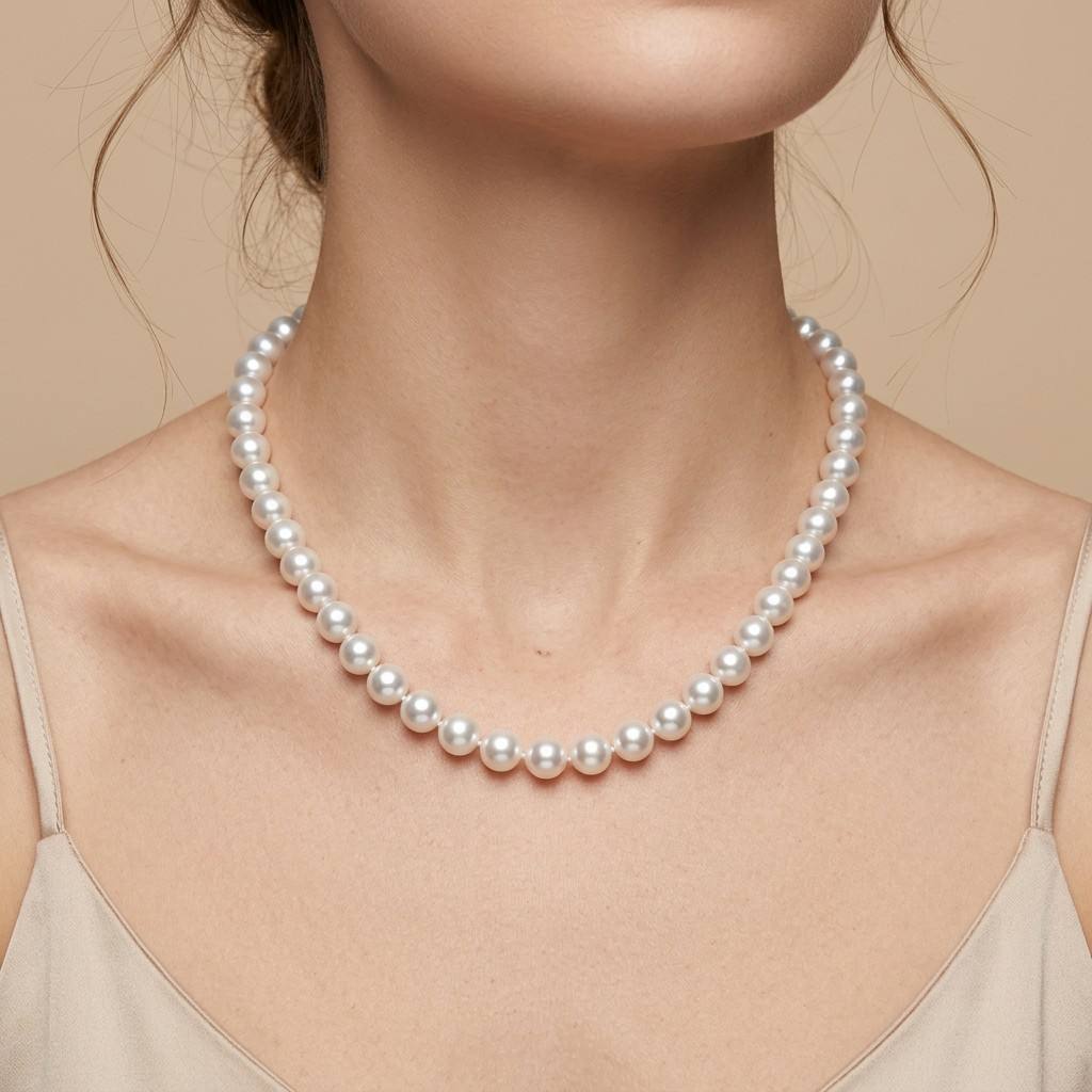 S925 Silver White Freshwater Pearl Necklace | 8–9.5mm AAAA Grade