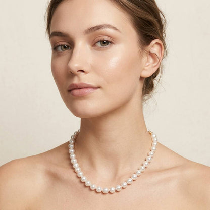 S925 Silver White Freshwater Pearl Necklace | 8–9.5mm AAAA Grade