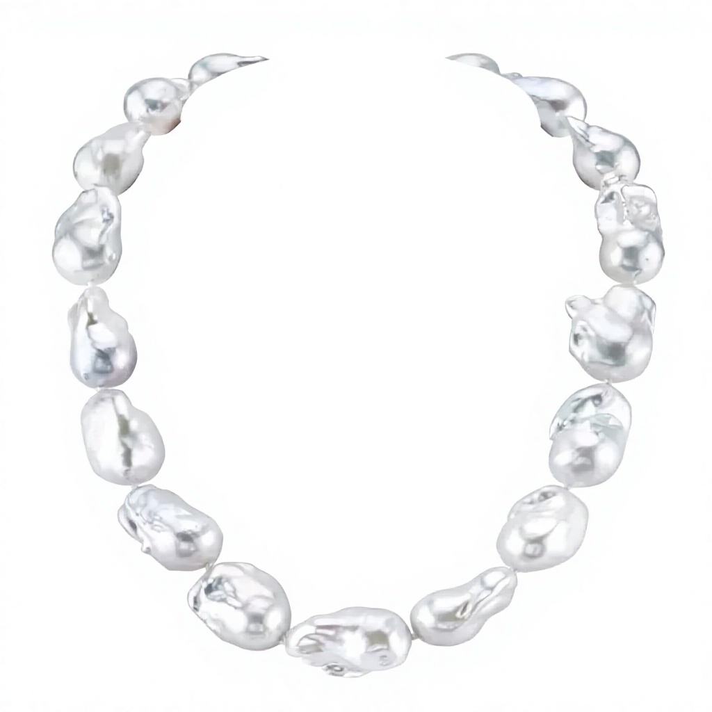 S925 Silver - White Baroque Freshwater Pearl Necklace | 13–16mm AAA Grade