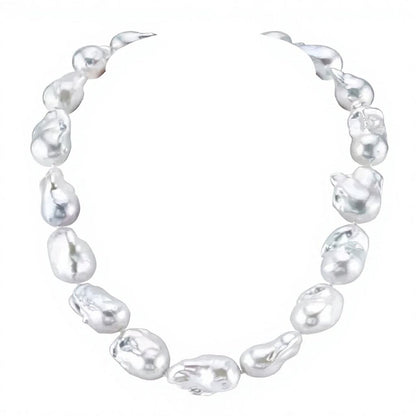 S925 Silver - White Baroque Freshwater Pearl Necklace | 13–16mm AAA Grade