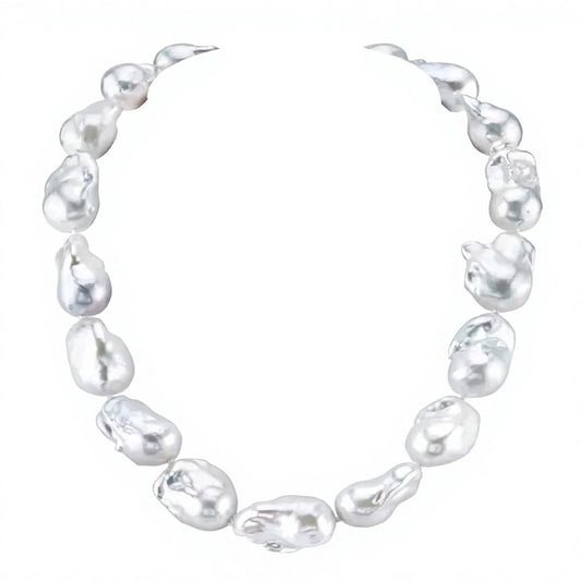 S925 Silver - White Baroque Freshwater Pearl Necklace | 13–16mm AAA Grade