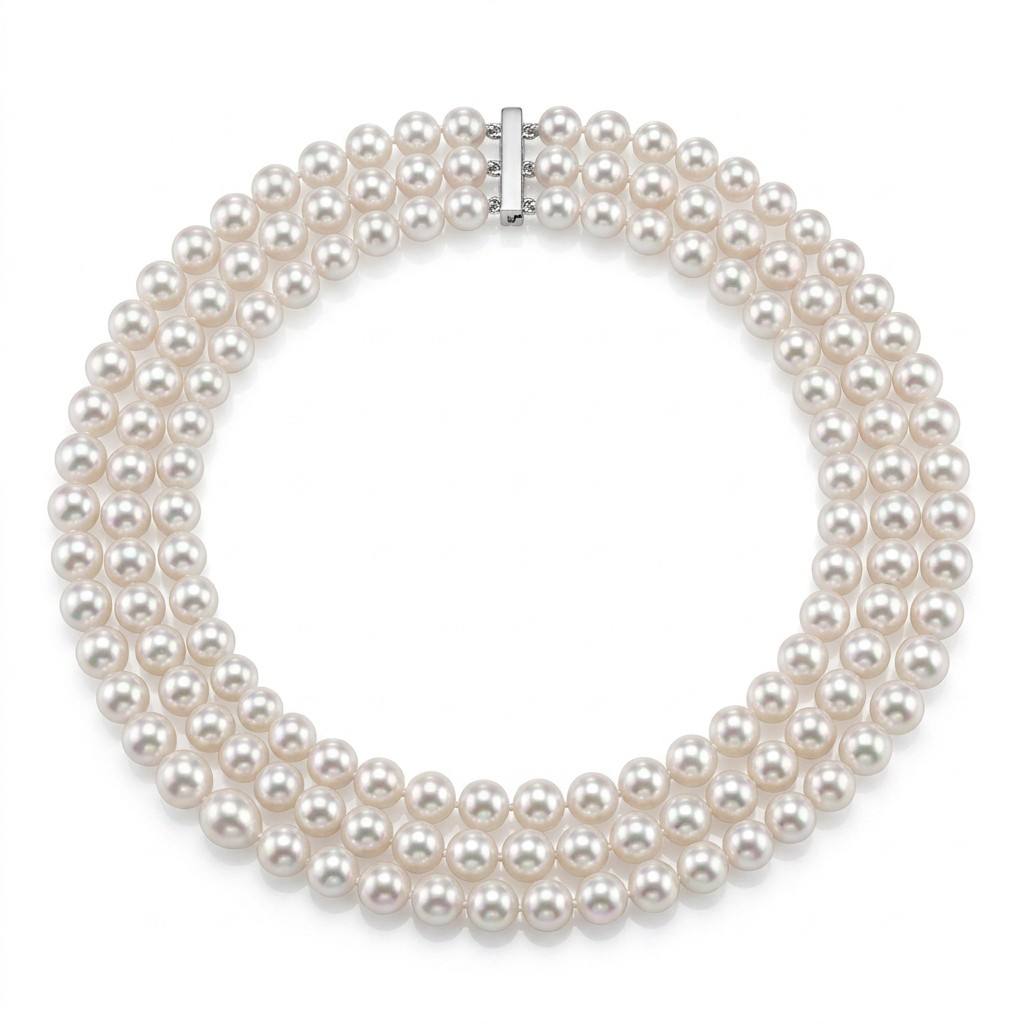 S925 Silver White Freshwater Triple Strand Pearl Necklace | 6.5–7mm AAA Grade