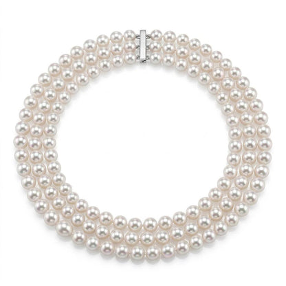 S925 Silver White Freshwater Triple Strand Pearl Necklace | 6.5–7mm AAA Grade