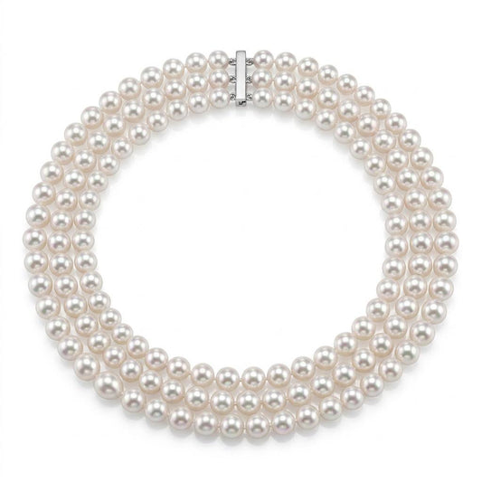 S925 Silver White Freshwater Triple Strand Pearl Necklace | 6.5–7mm AAA Grade