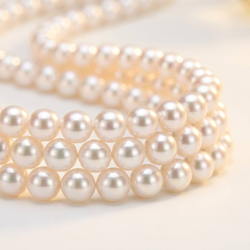 S925 Silver White Freshwater Triple Strand Pearl Necklace | 6.5–7mm AAA Grade