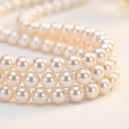 S925 Silver White Freshwater Triple Strand Pearl Necklace | 6.5–7mm AAA Grade