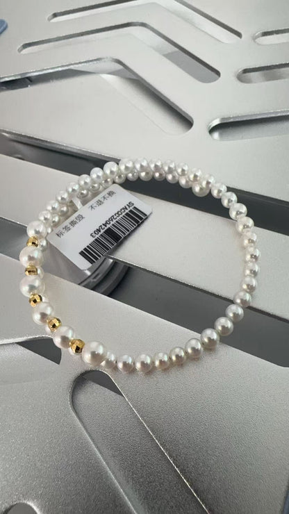 S925 Silver - Freshwater Pearl Double-Loop Bracelet | 4–5mm AAAA Grade