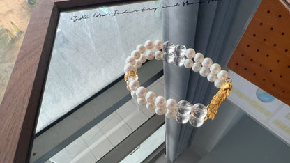 S925 Silver & White Crystal - Freshwater Pearl Goldfish Bracelet | 6–7mm AAA Grade