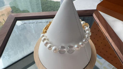 S925 Silver & White Crystal - Freshwater Pearl Goldfish Bracelet | 6–7mm AAA Grade