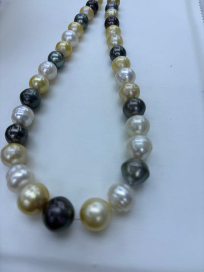 Mixed-Color Tahitian Pearl Strand | 11–15mm AA Grade