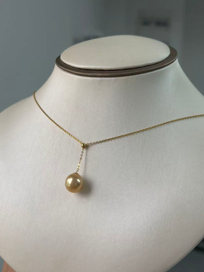 18K Gold - South Sea Golden Pearl Y Necklace | 10–11mm AAA Grade