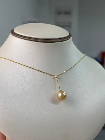 18K Gold - South Sea Golden Pearl Y Necklace | 10–11mm AAA Grade