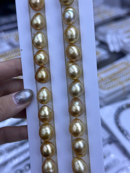 Rich Gold South Sea Baroque Pearl Loose Pearl Strand | 10–12mm AAA- Grade | Per Strand