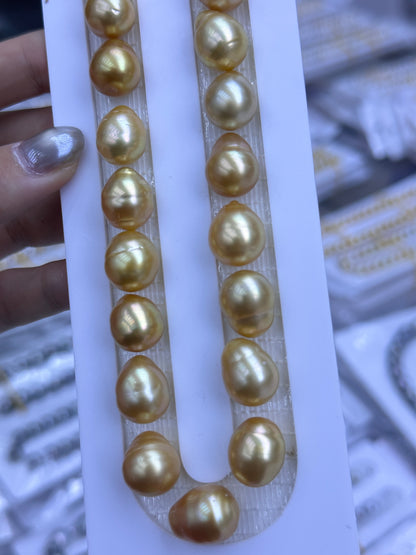 Rich Gold South Sea Baroque Pearl Loose Pearl Strand | 10–12mm AAA- Grade | Per Strand