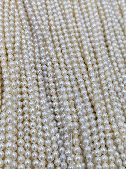 White Freshwater Pearl Strand | 4–4.5mm AA Grade | Drop Rice | Per Strand