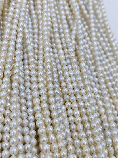 White Freshwater Pearl Strand | 4–4.5mm AA Grade | Drop Rice | Per Strand