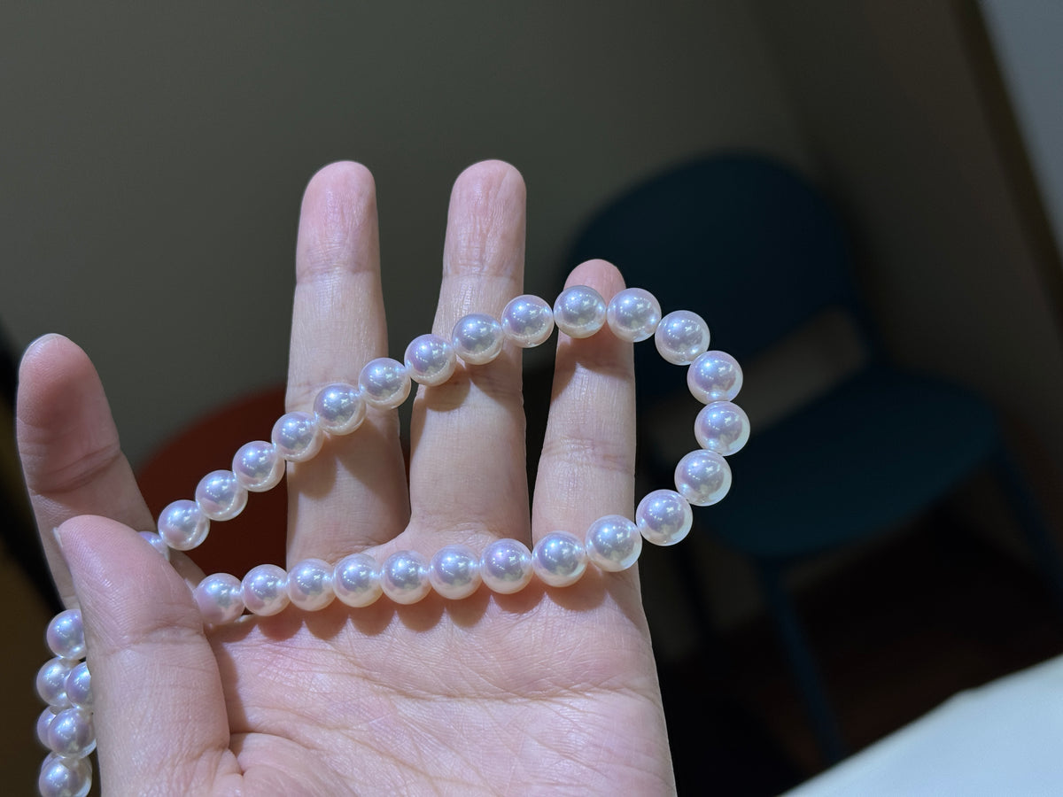 White Akoya Pearl Strand | 8–9mm AAAAA- Tennyo (Hanadama) Grade | Per Strand